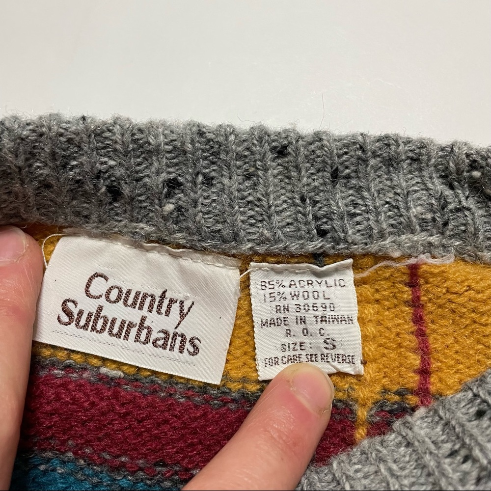 Country Suburbans Retro Vintage Wool Plaid Knit Crop Sleeve Sweater Vest Small - Picture 3 of 4